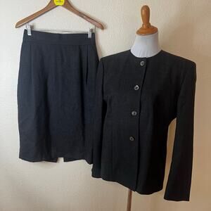Hertling gray wool collarless blazer jacket & skirt set business suit WOMENS 14